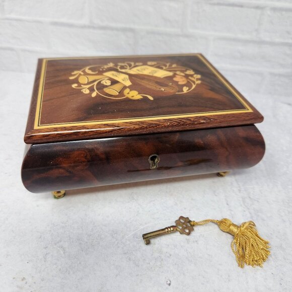 Vtg Inlaid Burl Wood Jewelry Music Box Swiss Gueissaz-Jaccard Mozart Die Kleine - Picture 1 of 6